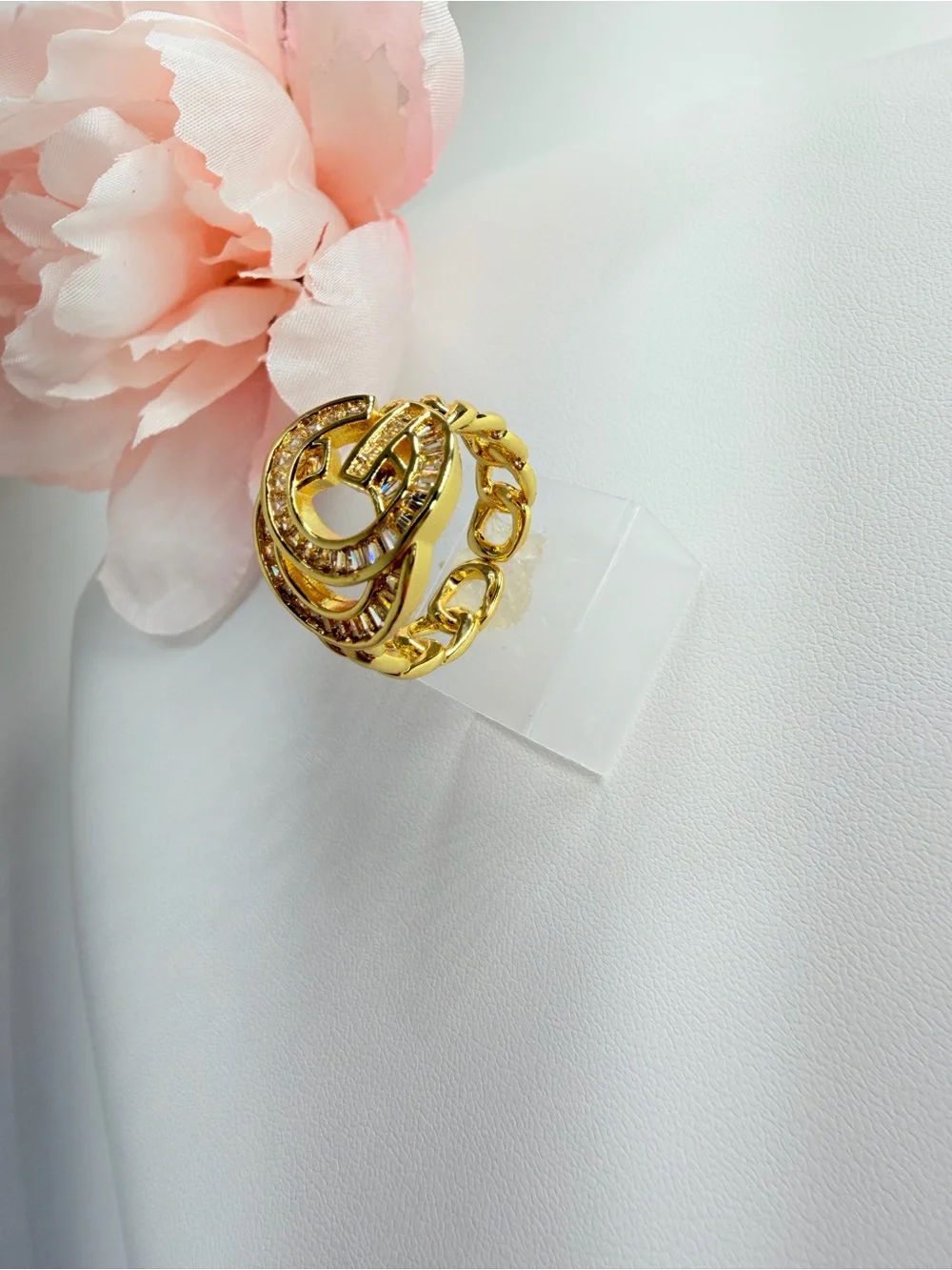 Stainless steel Gold Crystal Circle Statement Ring - Women Jewelry